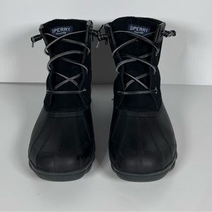 Sperry black suede duck boot
